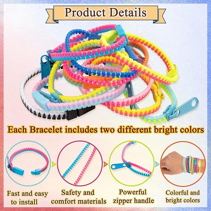 Fidget Toys Zipper Bracelets for Kids 30 Pieces Bulk Sensory Party Favor Friendship Bracelets Gift for Boys Girls Valentine Birthday Party Goodie Bag Fillers Easter Basket Stuffer Gift Fidget Bracelet