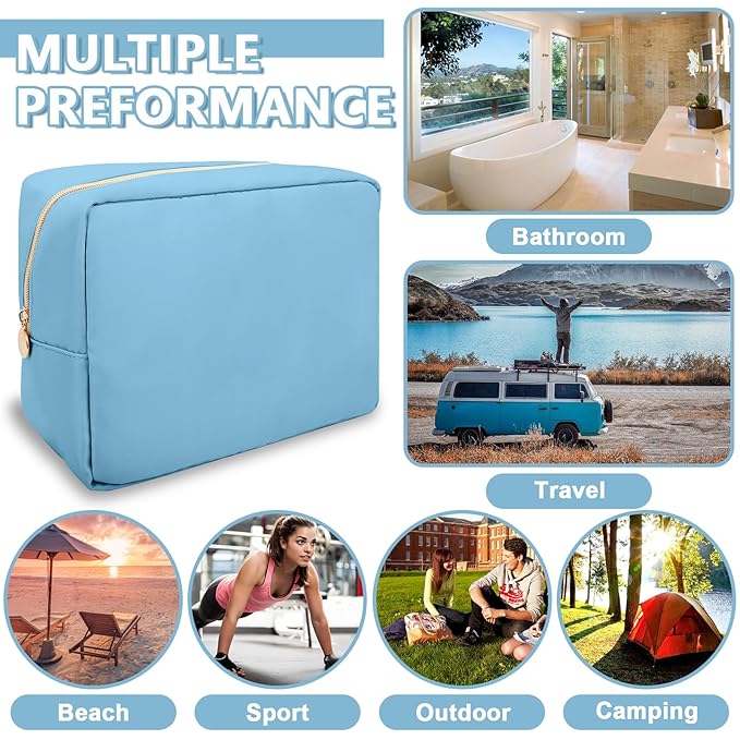 UIXIZQ Large Makeup Bag Pouch,Nylon Women Travel Toiletry Storage Bag Preppy Cosmetic Bag for Girls,Big Makeup Organizer Bag Cute Zipper Pouch Skincare Bag for Sport Work Gift(Large-Periwinkle)