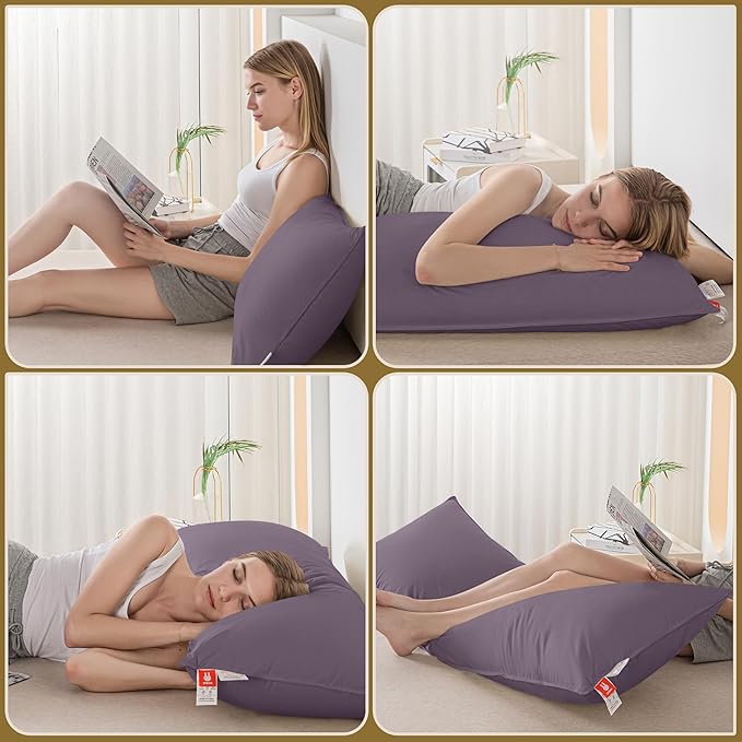 Goose Down Body Pillows for Adults, Large Body Pillow for Side Sleeper, Hugging Feather Body Pillow Insert, Cooling Full Length Long Pillow for Bed with 100% Organic Cotton Shell, Blackcurrant 20"x54"