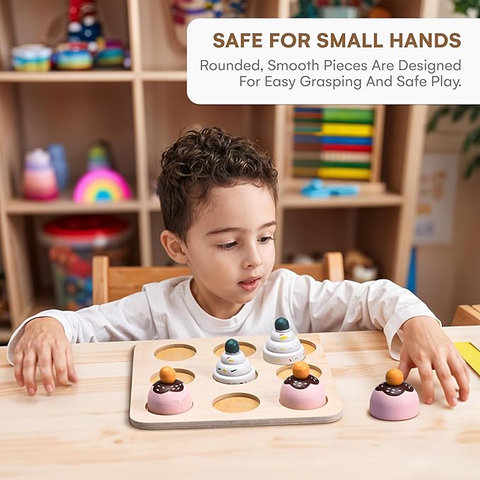 Childlike Behavior Toddler Toys Wood Puzzles - Montessori Toys to Learn Shapes, Colors, & Math Symbols for Preschool Kids, Boys & Girls - Early Educational Development (6 Cupcake pcs)