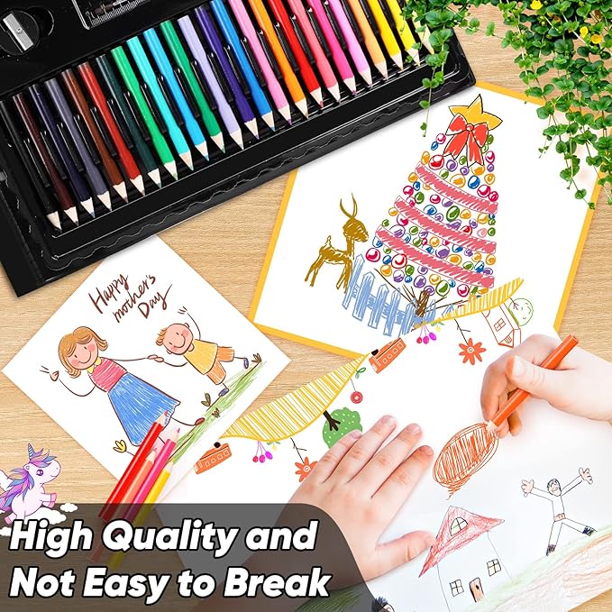 Soucolor Art Supplies, 283 Pieces Drawing Set Art Kits with Trifold Easel, 2 Drawing Pads, 1 Coloring Book, Crayons, Pastels, Arts and Crafts Gifts Case