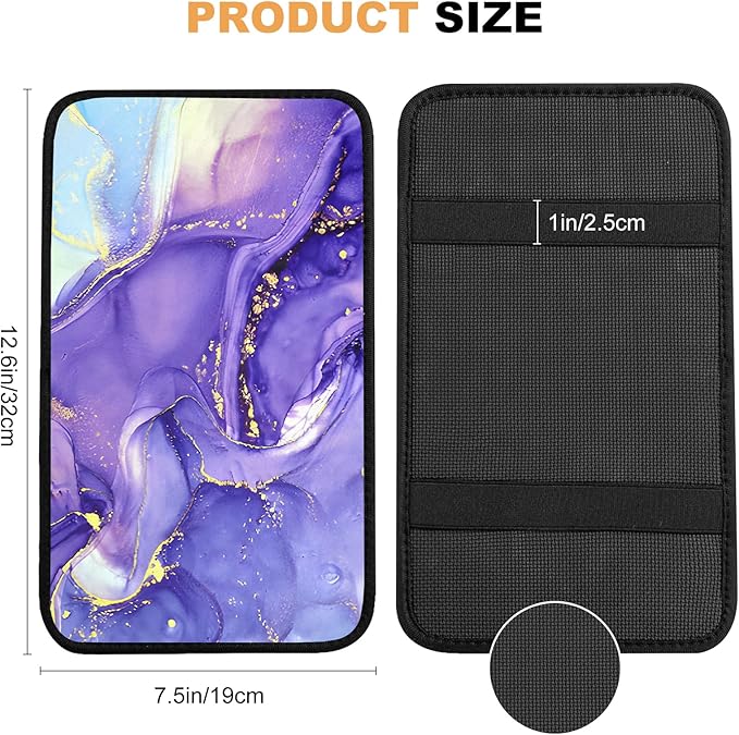 Adastrah Car Armrest Box Pad,Purple Marble Car Armrest Pad Car Armrest Cover Protector for Most Vehicle, SUV, Truck, Car