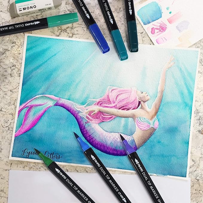 AIHAO Markers for Kids,Dual Tip Markers Set, Brush & Fine Tips, 36 Pack, Super Washable Marker With Stand Portable Box, Coloring, Doodling, Sketching, Art Supplies for Drawing, Journaling