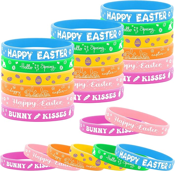 Lesnala 48 PCS Easter Rubber Wristband Theme Party Silicone Bracelet for Kids Teens Women Men Gifts Holiday Accessories Basket Stuffers Supplies