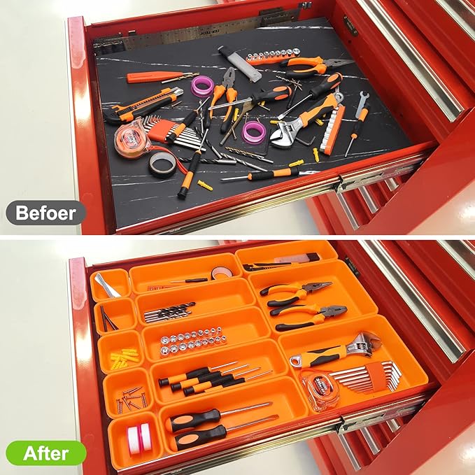 42 Pack Tool Box Organizer Tool Tray Dividers, Rolling Tool Chest Cart Cabinet Workbench Desk Drawer Organization and Storage for Hardware, Parts, Screws, Nuts, Small Tools Organization(Orange)