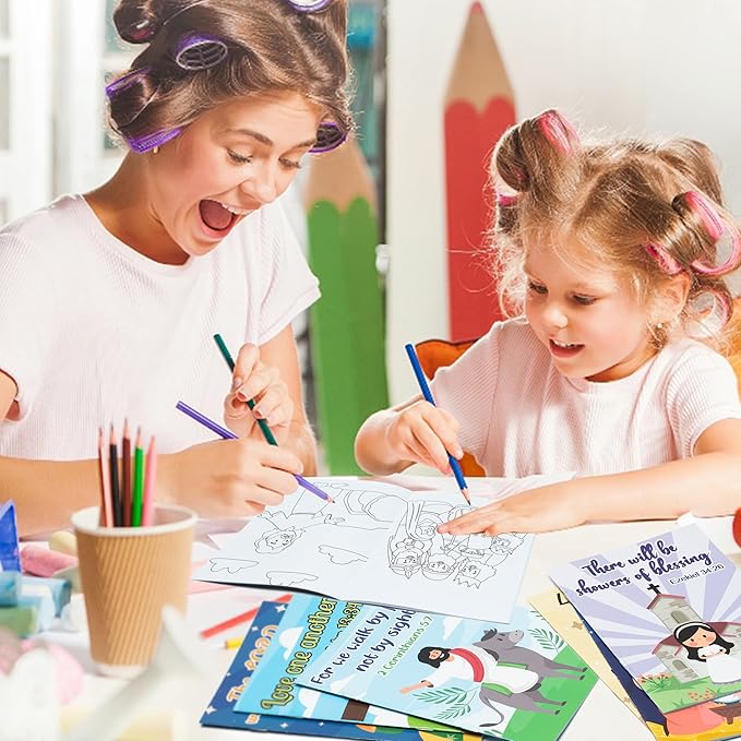 ANGOLIO 24PCS Christian Bible Coloring Book for Kids Easter Holiday Activities Coloring Books Bible Verse Drawing Supplies for Sunday School Classroom Rewards Goodies Bag