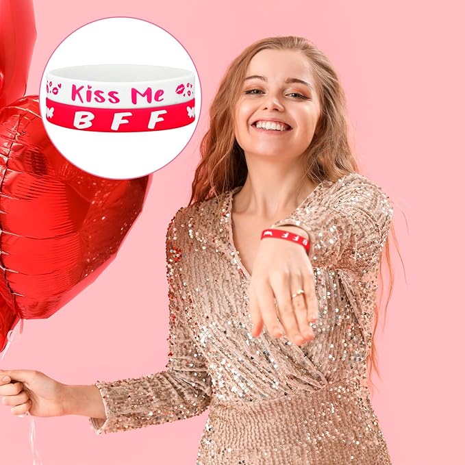 Hiboom 100 Pcs Valentine's Day Bracelets Bulk Silicone Wristband Red Pink Love Heart Accessories Gift for Valentine's Day Party Decorations Favors, 10 Designs