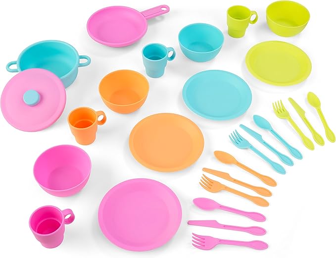 KidKraft 27-Piece Bright Cookware Set, Plastic Dishes and Utensils for Play Kitchens