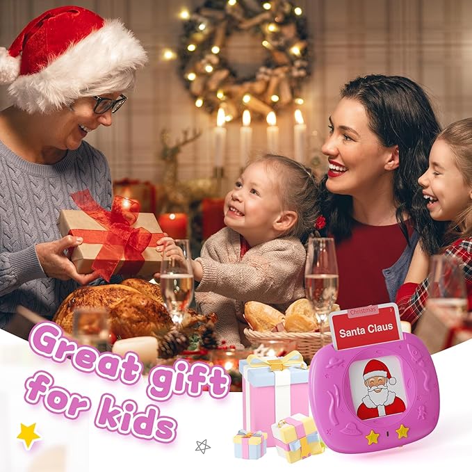 Toddlers Talking Flash Cards with American Accent & 288 Sight Words, Speech Therapy Toys for 3 4 5 6 Years Old Boys and Girls, Learning Montessori Sensory kit, Kids Birthday Gifts (Pink)