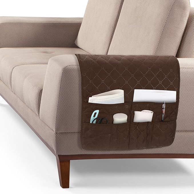 uxcell Couch Sofa Armrest Organizer Non-Slip Chair Arm Recliner Remote Control Organizer with 6 Pockets for Books, Magazines, Tablet, Phone, Coffee