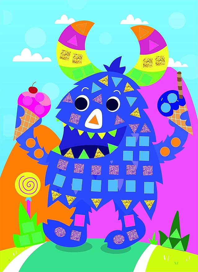 C.S. Kids Magic World Mosaic - Funky Monsters |Crafts Gifts | Educational Glitter Mosaic