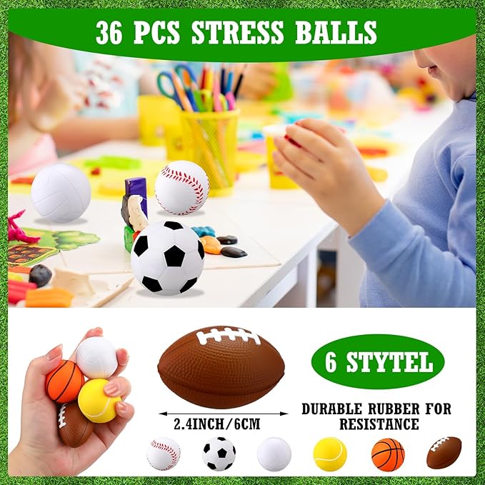 144 Pcs Valentine's Day Sports Gift Cards Valentines Party Favors Sports Greeting Cards with Stress Balls Bracelet Favors for Valentines Sports Team