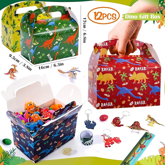 Golray Dinosaur Party Favors Birthday Supplies Gift Box Dino Egg Model Puzzle Mask Stamper Slap Bracelet Keychain Tattoo Sticker Goody Bag Stuffer Pinata Filler 102Pcs Boy Kids Dinosaur Party Supplies