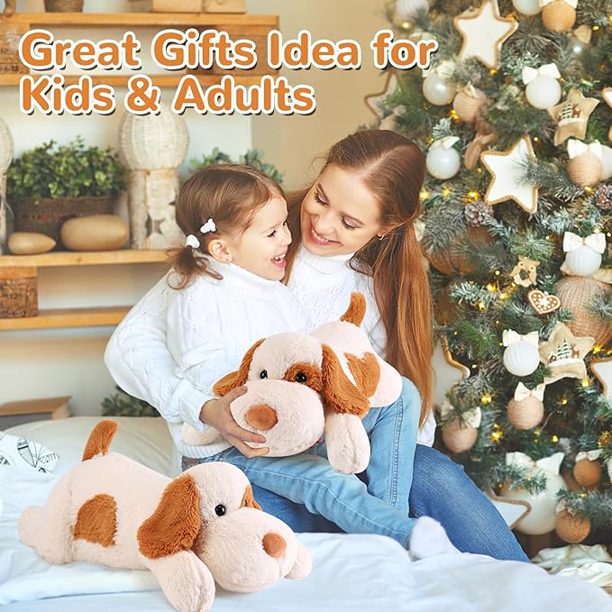 meowtastic Brown & White Dog Weighted Stuffed Animals - 22 Inch 4.5 Pounds Weighted Plush Dog Stuffed Animals - Big Stuffed Dog Plush Pillow - Cute Plush Toys Gifts for Kids & Adults (22" 4.5 lbs)