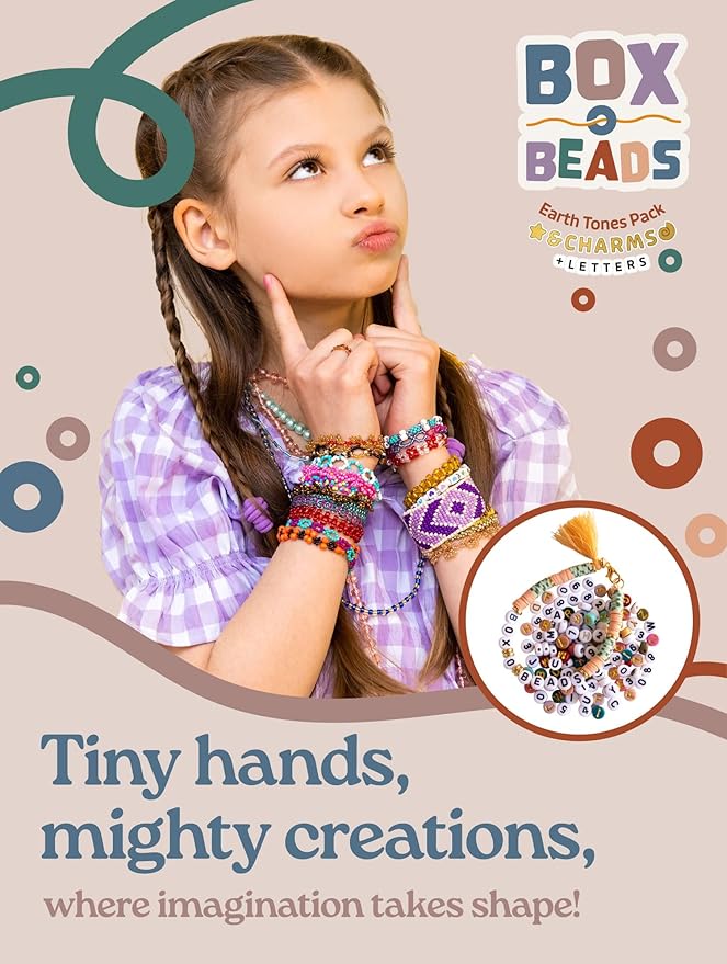 Felix LeChef Clay Bead Bracelet Making Kit for Girls Ages 10-12, 6000 Pcs Jewelry Craft Set, Neutral Earth Tones Flat Clay Heishi Bead kit and Charms for Jewelry Making, Preppy Friendship Bracelets