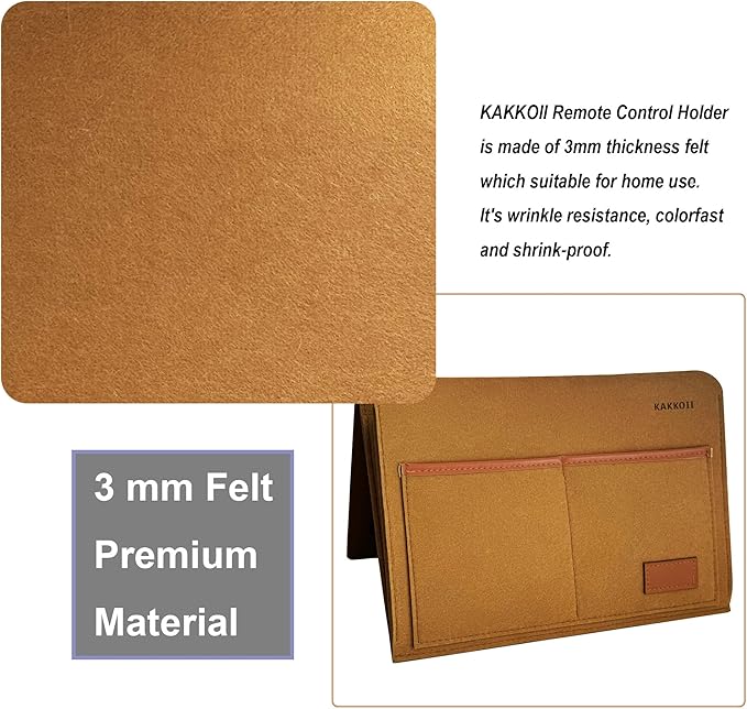 Bedside Caddy, Sofa Caddy, Storage Organizer Pocket for Dorm, Bedroom, 5 Pockets Felt Organizer for Magazine, Remote, Phone, Tablet, Pad, Glasses, Pen, Remote Control (Brown-Short)