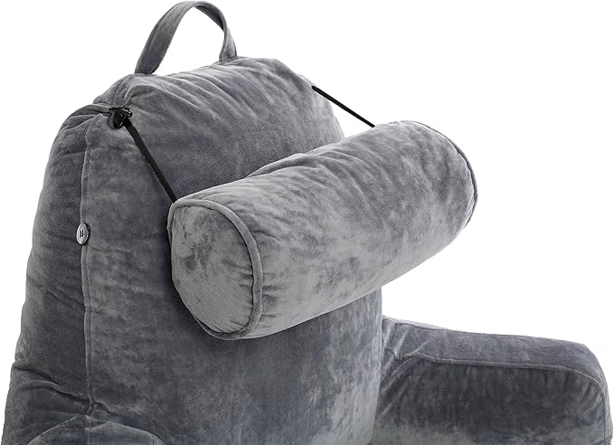 Husband Pillow XXL - Reading Pillow Bed Chair with Arms & Back Support - Dark Grey - Back Pillow for Sitting Up - Bed Rest Arm Pillow - Comfy Reading Pillow for Adults