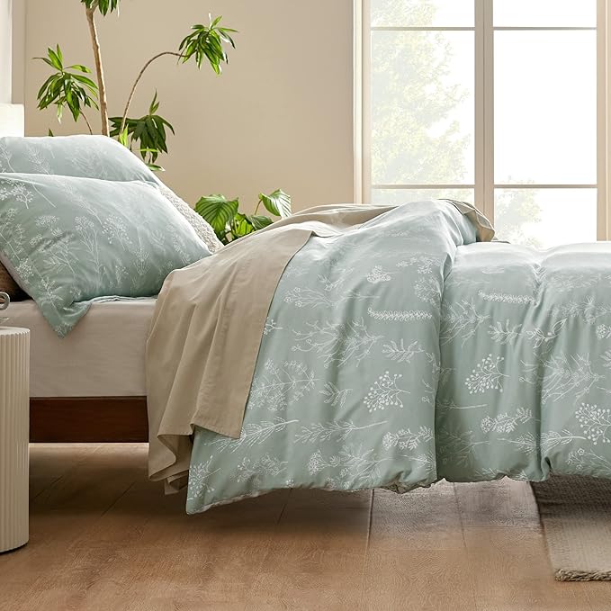 Bedsure Full Comforter Set - Sage Green Bed Set, 3 Pieces Cute Floral Bedding, 1 Soft Reversible Botanical Flowers Comforter and 2 Pillow Shams