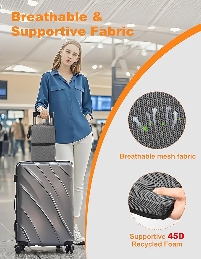Airplane Seat Cushion Portable Travel Cushion for Comfort Foldable Stadium Pad with Breathable Fabric Seat Pad Perfect for Long Flights, Office, Bleacher, Camping