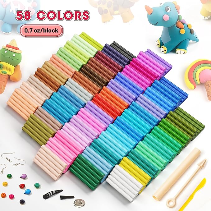 139 PCS Polymer Clay Kit with Sculpting Tools and Accessories, 58 Colors Non-Toxic Modeling Clay for Kids, DIY Oven Bake Clay, Arts and Crafts Gift Set for Kids Adults and Beginners
