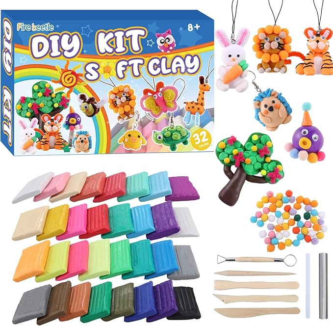 Fire Beetle Polymer Clay Kit, Modeling Clay with Sculpting Tools, Animal Decoration Accessories, Multicolor, 0.907kg, Oven Bake, Ideal for Kids & Adults, Ages 3-12