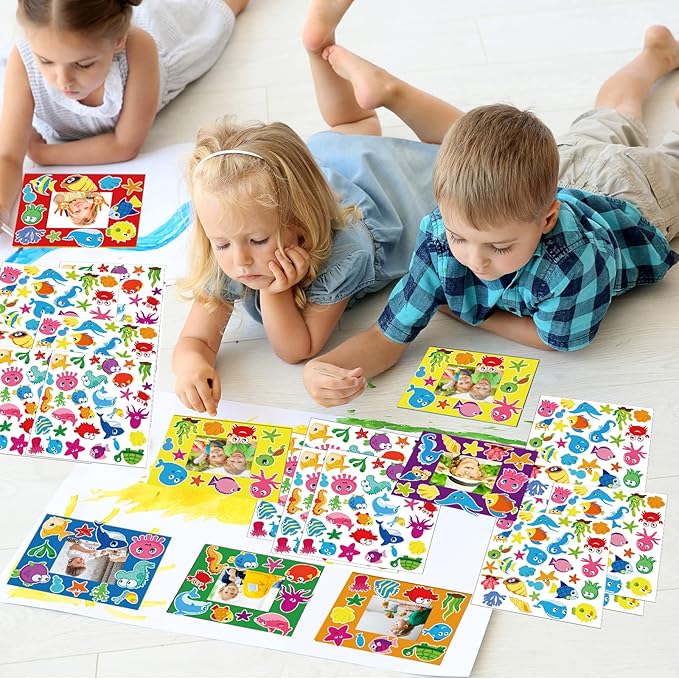 30 Pcs Summer Under The Sea Craft Kits for Kids Preschool Ocean Animal DIY Picture Frame Crafts Kindergarten Back to School Activities Game Classroom Bulletin Board Decorations