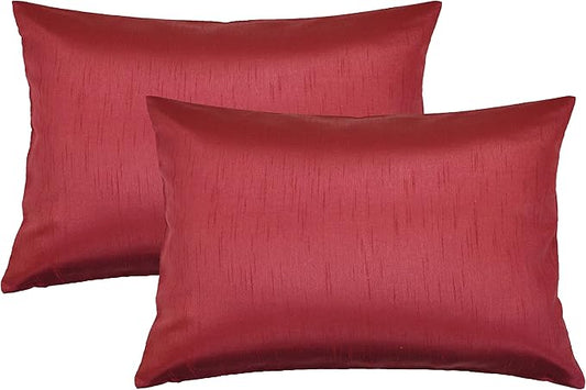 Aiking Home 12x18 Inches Faux Silk Rectangular Throw Pillow Cover, Zipper Closure, Red (Set of 2)