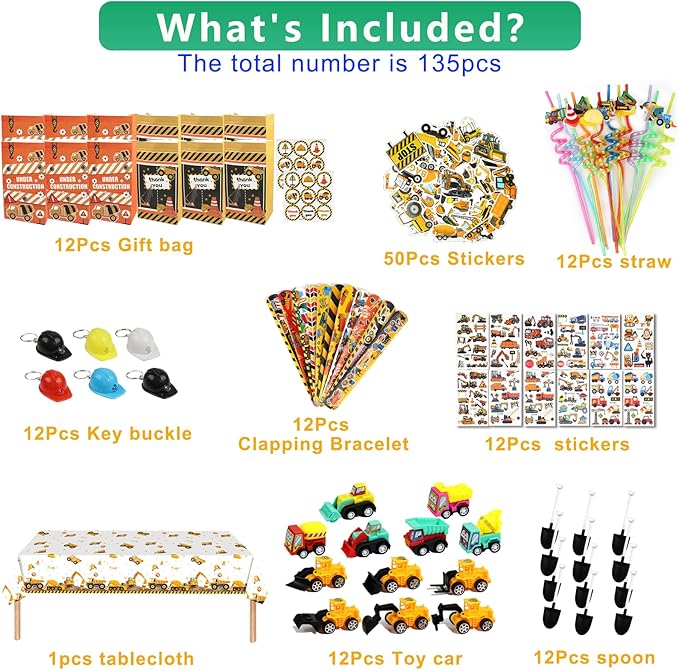 Construction Party Favors – Construction Party Bags Goodie Bag Stuffers Construction Themed Party Supplies for Kids, Birthday Party & Classroom Rewards for Boys and Girls