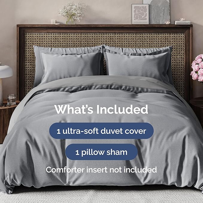 CGK Unlimited Duvet Cover Twin/Twin XL Size Set - Extra Soft Duvet Cover 68 x 90 with 1 Pillow Sham - Hotel Quality, Fade Free w/Zipper Closures & Ties - Bedding and Bed Linens Set (Heathered Grey)