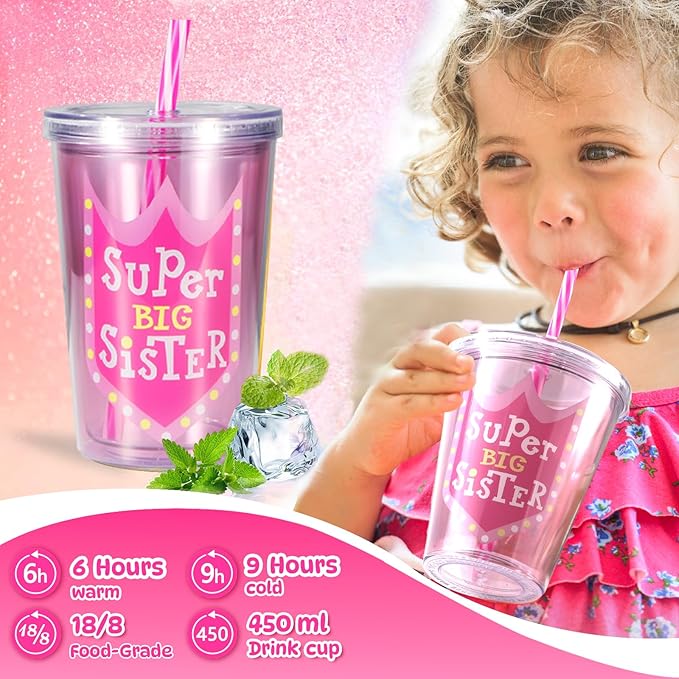 Big Sister Gifts for Girls, New Big Sister Gift Set for Little Girls Promoted to Big Sister, Includes Teddy Bear Plush Doll, Big Sister Book, Bracelet and Cup for New Sibling Arrival