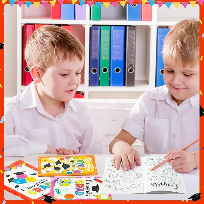 Kindergarten Graduation Coloring Books - 24Pcs Congrats Grad DIY Color-in Pages Books for Kids Bulk Pre-kindergarten Activity Books Mini Coloring Book Party Favors Graduation Classroom Gifts