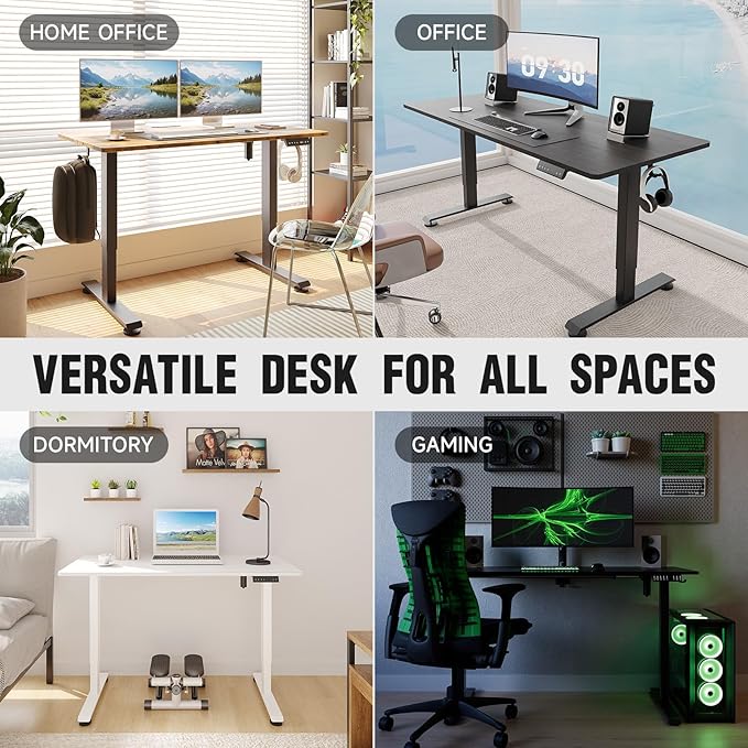 Veken 55 Inch, Height Adjustable Sit Stand Up, Wood Desktop, Work Home Office Computer PC Table, Tall Standup Workstation, Gaming Writing Study Bedroom Rising Desks, Black
