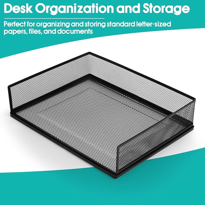 Wire Mesh Letter Trays Paper Tray Desk File Organizer, 2 Pack Stackable Metal Front-Load Documents Tray for Office Supplies File (Transverse)