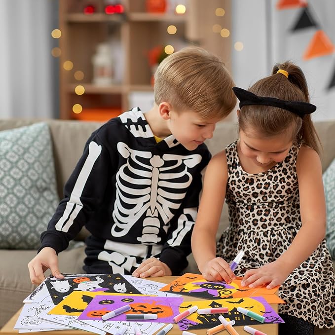 30 Sets Halloween Sand Art Kits for Kids DIY Halloween Craft Pumpkin Witch Sand Painting Colored Sand Art Painting Cards Set for Children DIY Arts Halloween Theme Party Painting Activity