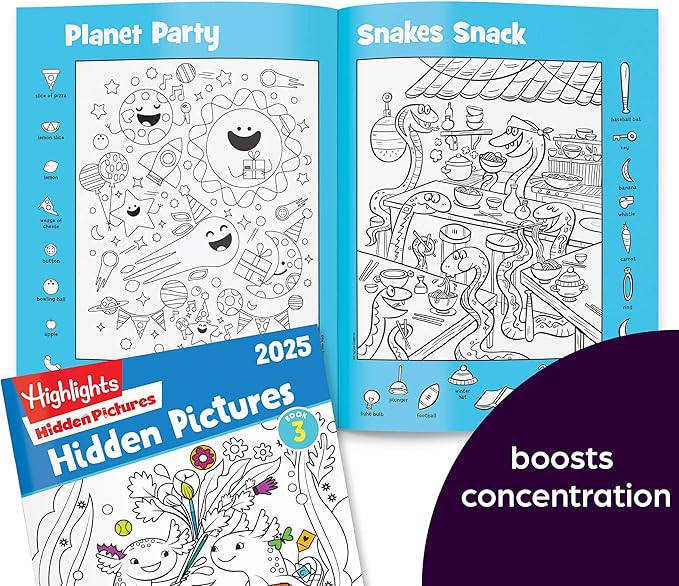 Highlights Hidden Pictures 2025 Activity Books for Kids Ages 6 and Up, 4-Book Set of Travel-Friendly Screen Free Seek and Find Fun, Books Double as Coloring Books