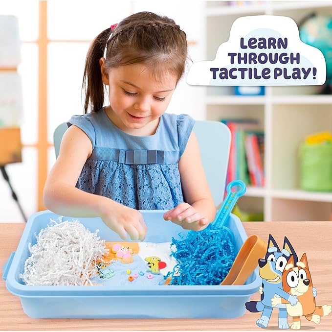 Horizon Group USA Official Bluey Seek & Find Sensory Bin, Ready-to-Use Sensory Toys, Sensory Bin for Kids with Lid, Play Sand, Scoops & Tongs, Exclusive Bluey Toys, Sensory Toys for Toddlers 3-4