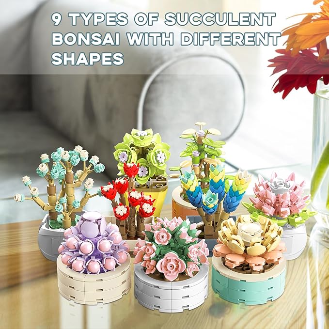 JMBricklayer Flowers Succulents Botanical Collection Building Sets, Plants Office Home Decor Succulents Bonsai Building Toys, Creative Flowers Building Project for Adults, Gifts Ideas for Girls Women