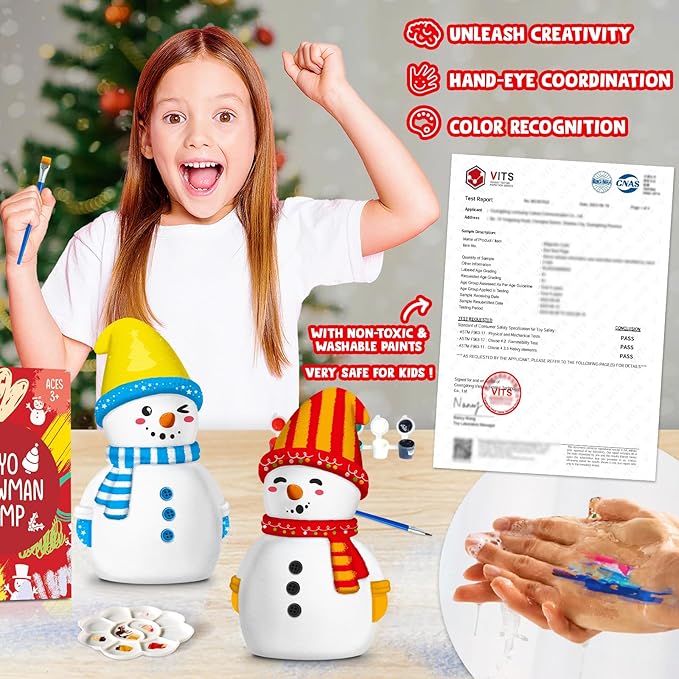Christmas Crafts for Kid Adult, DIY Snowman Figurines, Art & Craft Supplies Painting Kits, Paint Your Own Lamp DIY Gift for Christmas Activities for Toddler Gril Boy Age 3 4 5 6 7 8 9 10 11 12 13