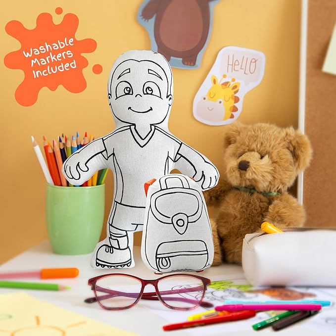 Color Your Doll - Coloring Toy for Kids - Educational Art and Crafts for Girls and Boys -Color, Play, Wash, Repeat (Soccer Boy, Markers Included)