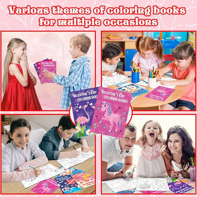 30Pcs Valentines Day Coloring Books for Kids 4-8, 8-12, Valentine's Party Favors Bulk Gifts Includes Dinosaur More Designs Goodie Bags Stuffer for Classroom Activity Supplies Boys Girls