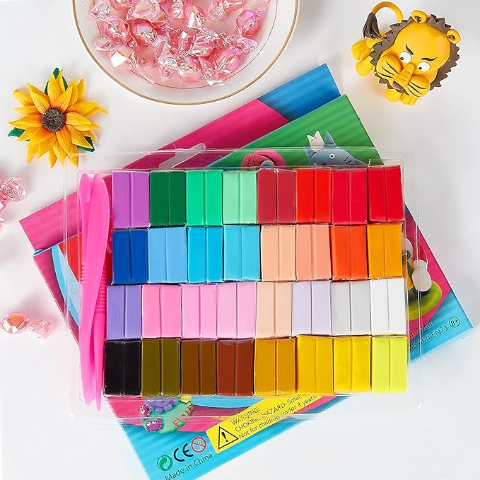 CiaraQ Small Modeling Clay Set, 32 Colors Safe & Non-Toxic Oven Bake Polymer Clay Starter Kit for Kids/Beginners