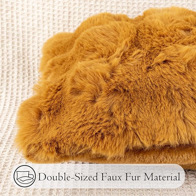 14x36 Faux Fur Lumbar Pillow Cover, Coco Brown Bubble Texture Raised Plush Soft Cushion Case for Sofa Bed Living Room Home Decor, ONLY 1 Cover