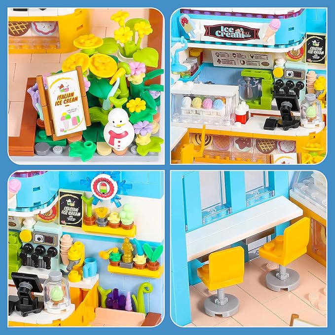 Friends House Building Block Sets, Mini Ice Cream Bar Dessert Shop Girls Friendship Playhouse Store Apartment Micro Bricks Kits Birthday Christmas Xmas Gifts for Adults Kids 8-12 6-12 6-10 7-9