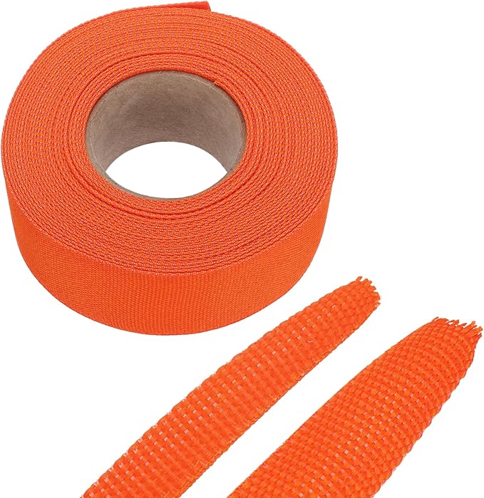 MECCANIXITY Braided Cable Sleeves Heat Shrinkable Fabric Sleeving, 1 1/4" 33ft Orange 2:1 Ratio Heat Shrinkable Cord Protector for Harness Cable, Network Cable Protection, Cable Management