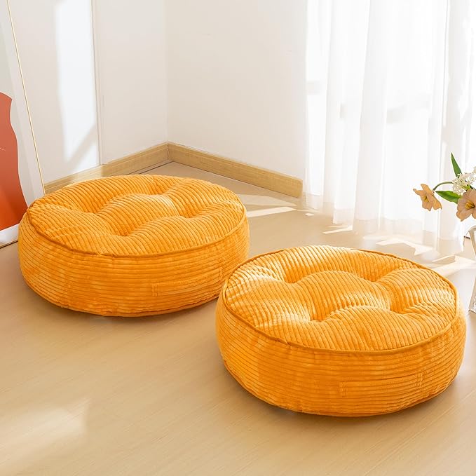 6" Washable Floor Pillow Cushion for Adults, Meditation Cushion Pillow, Large Round Floor Sitting, Removable Tufted Corduroy Cover, for Tatami Living Room or Yoga, 22x22 Inch, Machine Washable