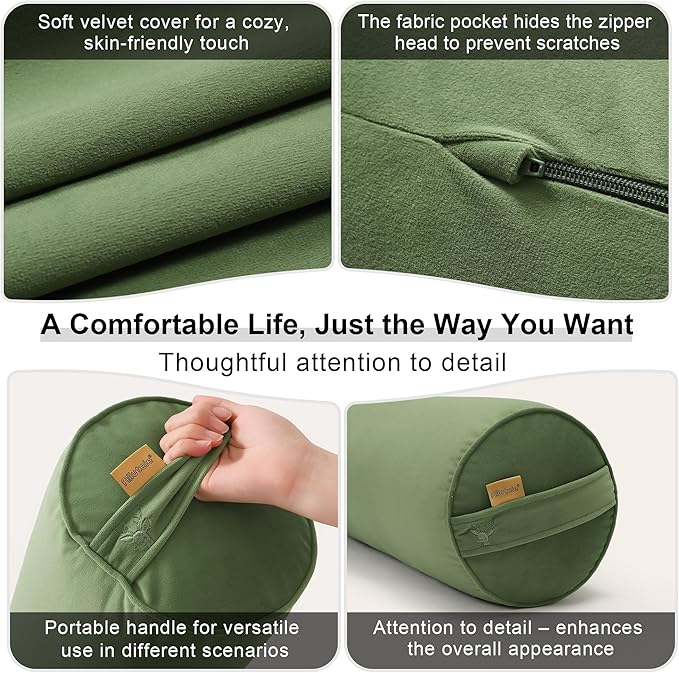 Bolster Pillow for Bed – Long Round Body Pillow for Adults, Cuddle Pillow for Sleeping, Full-Length Support,59 x 7.87 Inches,Olive Green