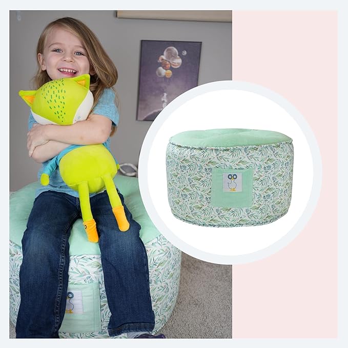GooseWaddle Soft and Comfortable Kids Ottoman Toddler Pouf Seating for Your Little One's Playroom or Nursery (Cedar Sage)