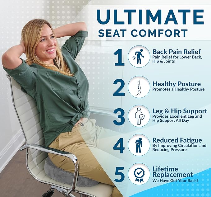 ComfiLife Gel Enhanced Seat Cushion – Office Chair Cushion – Non-Slip Gel & Memory Foam Coccyx Cushion for Tailbone Pain - Desk Chair Car Seat Cushions Driving - Sciatica & Back Pain Relief (Gray)