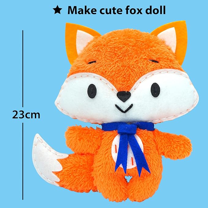 KRAFUN Fox Animal Sewing Kit for Kids Beginner My First Art & Craft, Includes Fox Doll Stuffed Animal, Instructions & Plush Felt Materials for Learn to Sew, Embroidery, Age 7 8 9 10 11 12