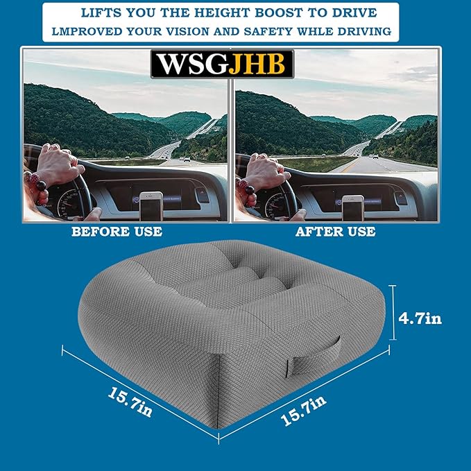 Adult Booster Seat Cushion, Car Seat Cushions for Short People/thick Office Chair Booster Seat Increase Field of View, for Trucks, Car, Office Chair, Home, Wheelchair,angle Lift Seat Cushion (grey)